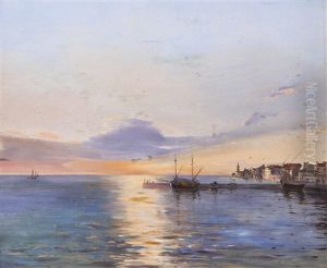 Sonnenuntergang Am Mittelmeer Mit Fischerdorf by Bernardo Hay