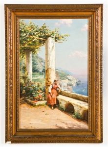 Italian Coastal View With Seated Lady by Bernardo Hay
