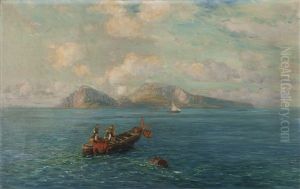 View Of Fishermen And The Island Of Capri by Bernardo Hay