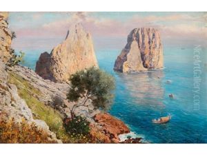 Blick Auf Die Felsen Am Ufer Von Capri In Der Spatsonne by Bernardo Hay