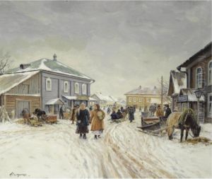 Village In Winter by Mikhail Abramovich Balunin