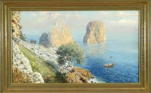 Blick Auf Die Felsige Kuste Capris Mit Den Faraglioni by Bernardo Hay