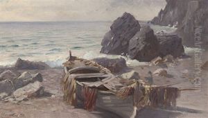 A Fishing Boat At Low Tide, Capri by Bernardo Hay