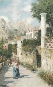 Partie Auf Capri. Blick Auf Einen Bergweg, Von Einem Gebirgszug Hinterfangen by Bernardo Hay