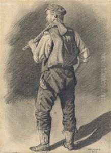 Zimmermann Mit Einer Axt Auf Der Schulter by Hans Baluschek