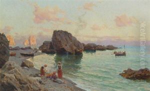 A Coastal Inlet With Figures On A Beach, Capri A Coastal Inlet With Figures On A Beach, Capri