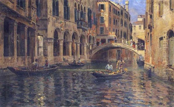 Gondoliers On A Venetian Canal - view 1