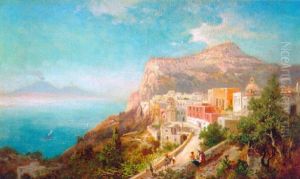 Figures On A Coastal Path With Capri Beyond by Bernardo Hay