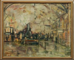 Dampflokomotive Im Bahnhof by Hans Baluschek