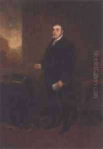 Portrait Of Robert Hawkes, Holding A Letter And Spectacles, In An Interior, A Landscape Beyond by Benjamin Robert Haydon