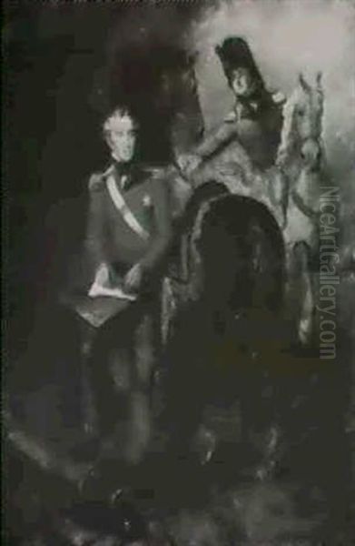 The Duke Of Wellington Writing A Dispatch, His Horse Held By An Officer Beyond - view 1