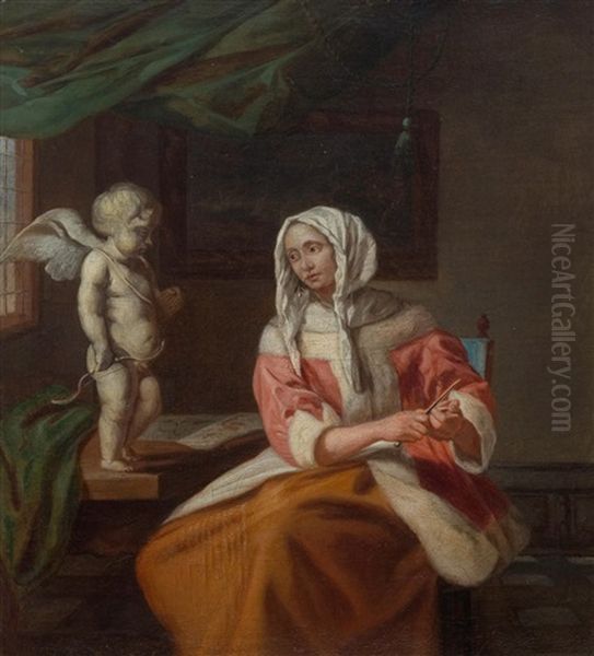 A Noblewoman And A Putto In An Interior - view 1