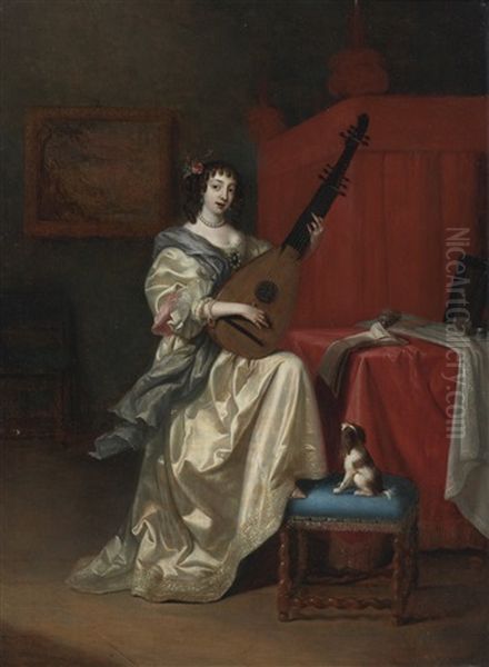 Portrait Of A Young Woman Playing The Lute - view 1