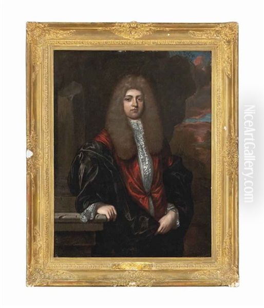 Portrait Of A Gentleman, Three-quarter-length, In A Red Coat And Black Robe, In A Landscape - view 1