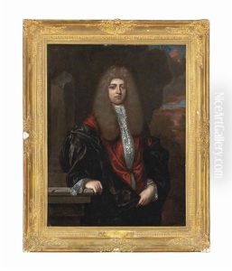Portrait Of A Gentleman, Three-quarter-length, In A Red Coat And Black Robe, In A Landscape by Reinier De La Haye