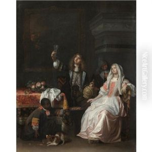 An Elegant Company In An Interior by Reinier De La Haye