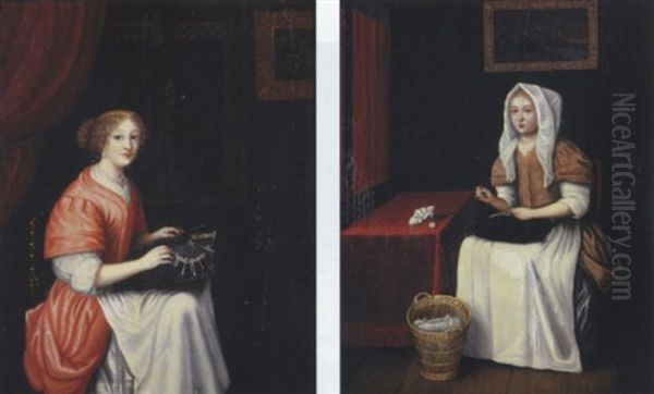 A Woman Making Lace In An Interior - view 1