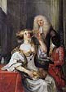 Une Jeune Femme Buvant Un Verre De Vin Servi Par Un Negrillon by Reinier De La Haye
