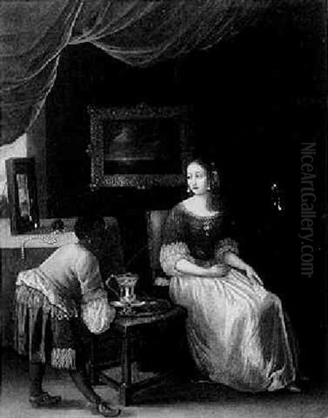 An Interior With A Lady And Her Servant - view 1