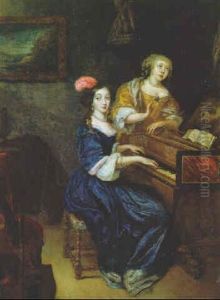 Zwei Musizierende Damen Am Cembalo by Reinier De La Haye