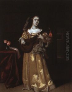 Interior Scene With A Lady Standing Playing The Cittern Interior Scene With A Lady Standing Playing The Cittern
