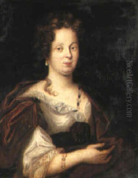Portrait Of A Lady Holding A Spaniel - view 1