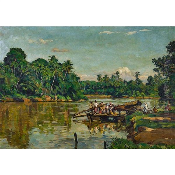 Palmengesaumter Fluss Mit Fahre - view 1