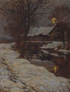 Winterliches Bauerngehoft Im Mondschein Winterliches Bauerngehoft Im Mondschein