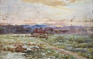Checking The Flock At Sunset by Claude Hayes