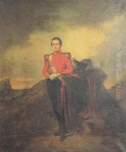 Portrait Of A Young Military Officer, Standing In A Landscape by Edward Hayes