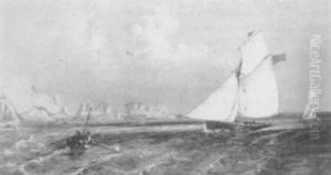 Sailing Boats Off A Rocky Coastline by Edward Hayes