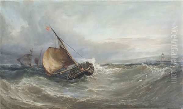 Fishing Boats Off The Coast, In Choppy Seas - view 1