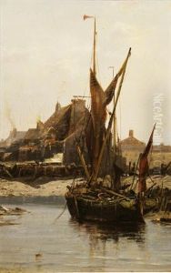 Low Tide Hay Barge, Queenboro by Edwin Hayes