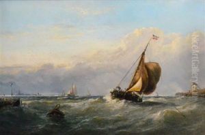 A Dutch Sailing Barge Entering Harbour by Edwin Hayes