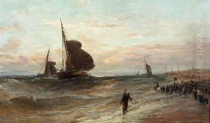 Stormy Sunset, Dutch Boats Returning From Sea, Katwyke Beach, Holland by Edwin Hayes