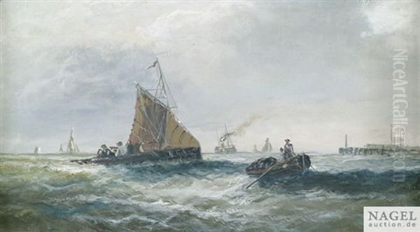 Fischerboote Und Dampfer An Einer Kuste - view 1