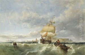 Sailing Ship Approaching Howth Harbour With Ireland's Eye In The Background by Edwin Hayes