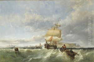 Sailing Ship In Dublin Bay With Howth Head In The Background by Edwin Hayes