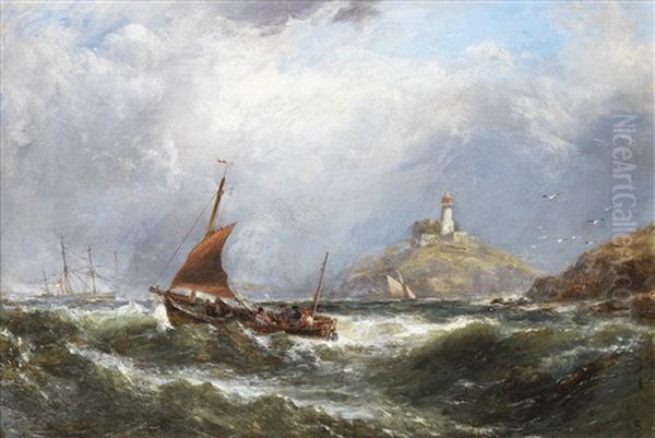 Oyster Boats Off Mumbles Light House - view 1