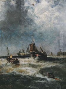 Sailing Boats On A Choppy Sea by Edwin Hayes
