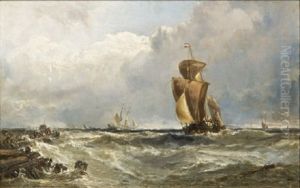 Lugger Entering Calais Harbour by Edwin Hayes