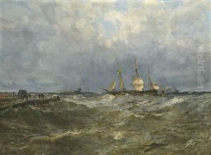 A Merchantman Heaving-to And Calling For A Pilot As She Approaches Harbor by Edwin Hayes