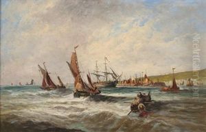 Coastal Scene With Sailing Vessels by Edwin Hayes