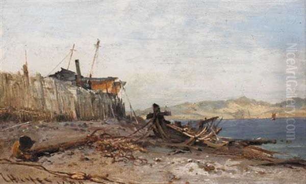 Old Pier, Old Wreck, Old Anchors At Padstow Beach - view 1