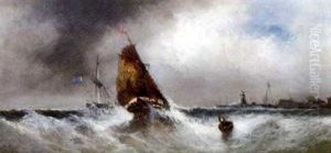 Shipping In Squally Conditions Off A Harbour Mouth (+ Running Home In A Gale, Smaller; 2 Works) by Edwin Hayes