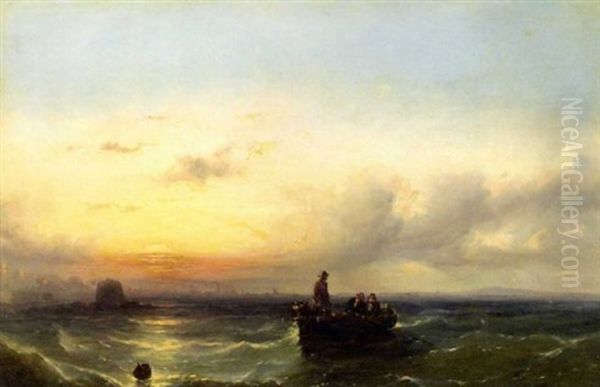 Fishermen At Sea At Sunrise - view 1