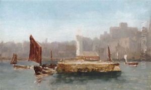 Barges In A Harbour by Edwin Hayes