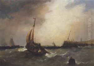 An Overloaded Fishing Boat Running Out Of Harbour by Edwin Hayes