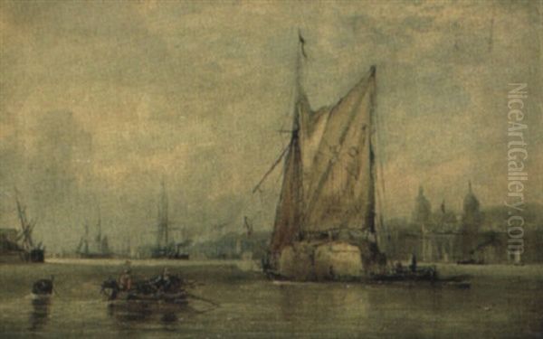 Hay Barges On The Thames Before The Royal Naval College Greenwich - view 1