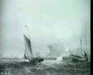 A Sailing Barge Passing A Ship Yard A Sailing Barge Passing A Ship Yard